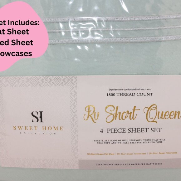 1500 Thread Count Rv Short Queen 4-Piece Sheet Set (Mint) - Picture 2 of 4